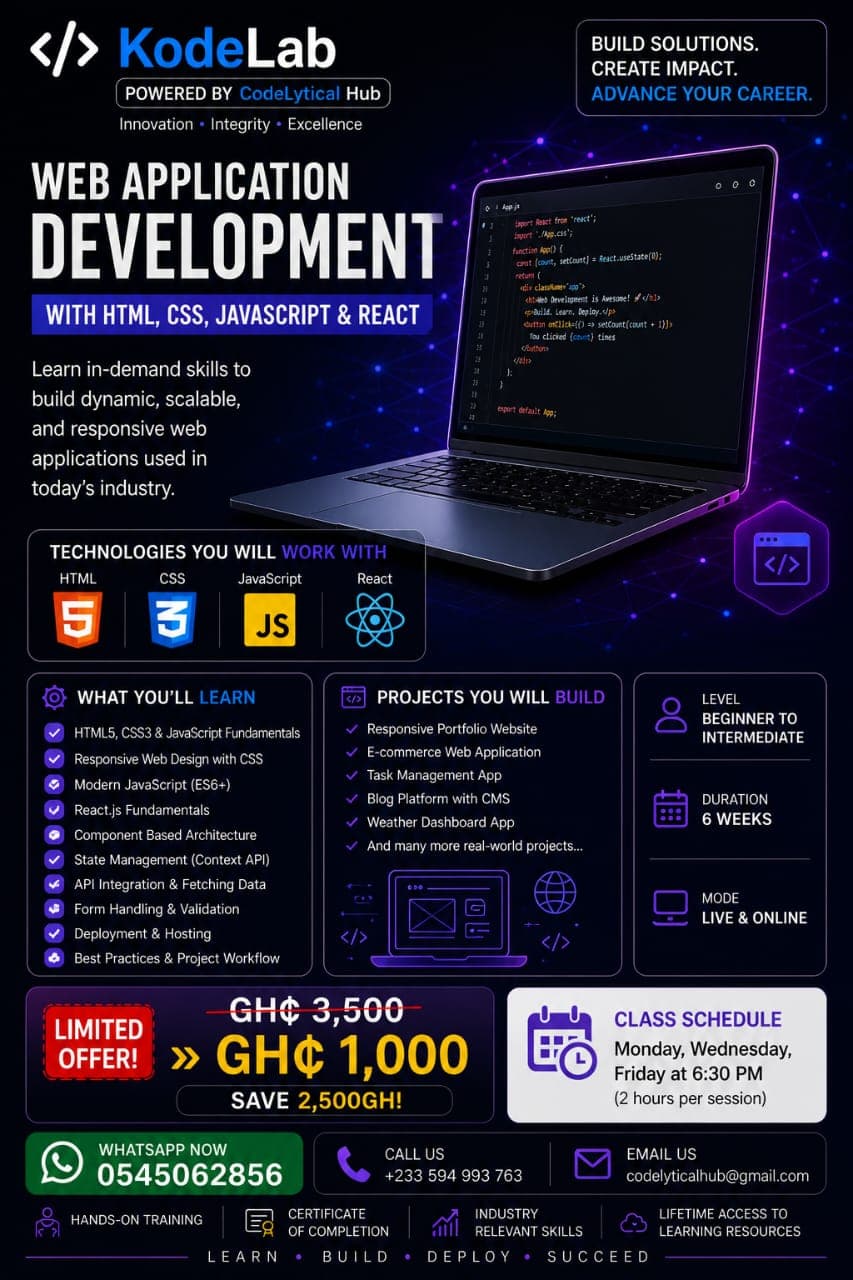 Web Application Development with HTML, CSS, JavaScript & React